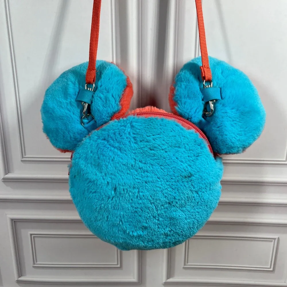 Disney Parks Mickey Mouse Crossbody Bag Kids Pink Blue Faux Fur Plush Ears